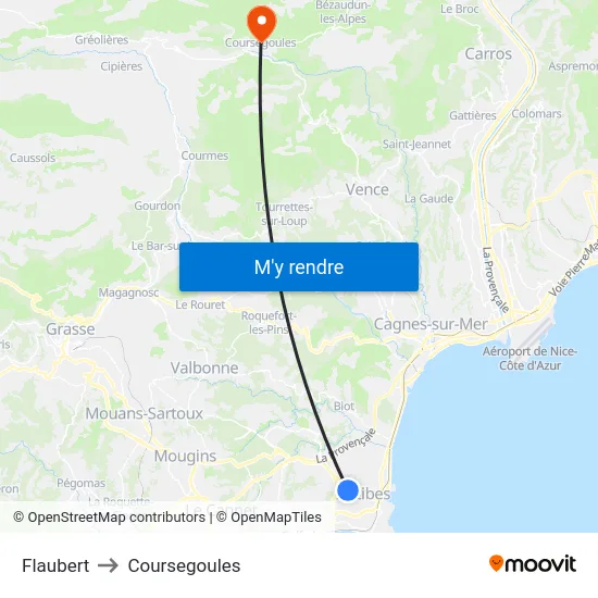 Flaubert to Coursegoules map