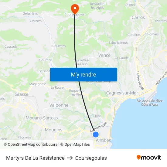 Martyrs De La Resistance to Coursegoules map