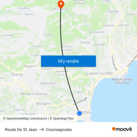Route De St Jean to Coursegoules map