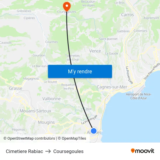 Cimetiere Rabiac to Coursegoules map