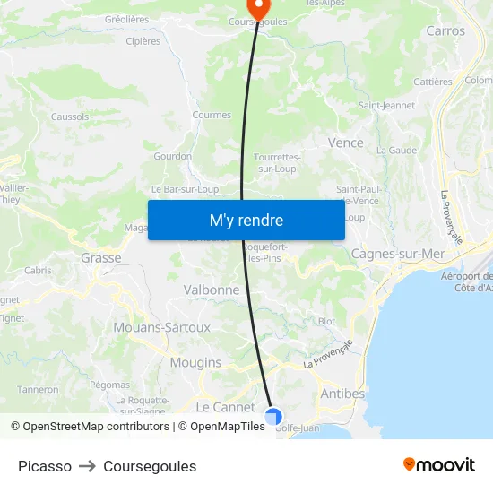 Picasso to Coursegoules map