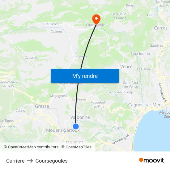 Carriere to Coursegoules map