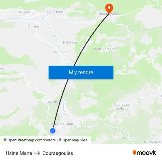 Usine Mane to Coursegoules map
