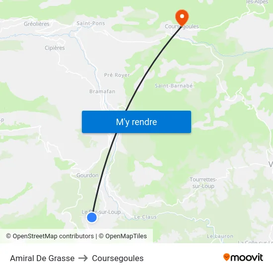 Amiral De Grasse to Coursegoules map