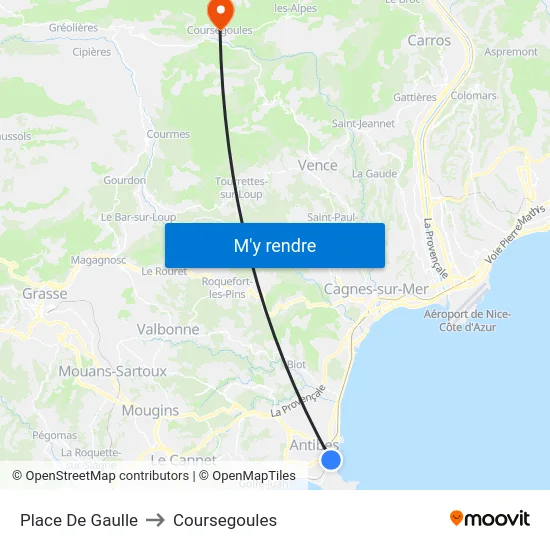 Place De Gaulle to Coursegoules map