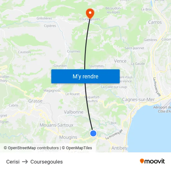 Cerisi to Coursegoules map