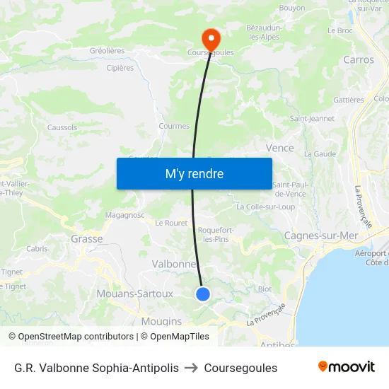 G.R. Valbonne Sophia-Antipolis to Coursegoules map