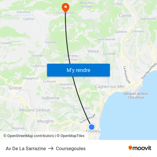 Sarrazine to Coursegoules map