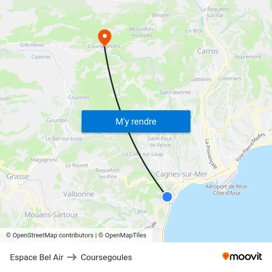 Espace Bel Air to Coursegoules map