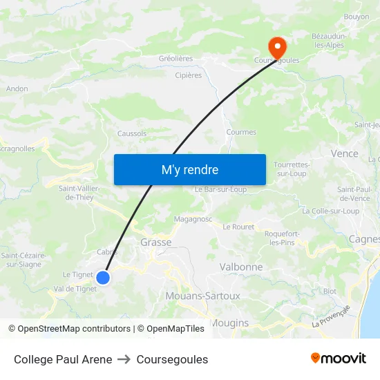 College Paul Arene to Coursegoules map
