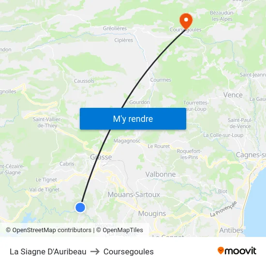 La Siagne D'Auribeau to Coursegoules map