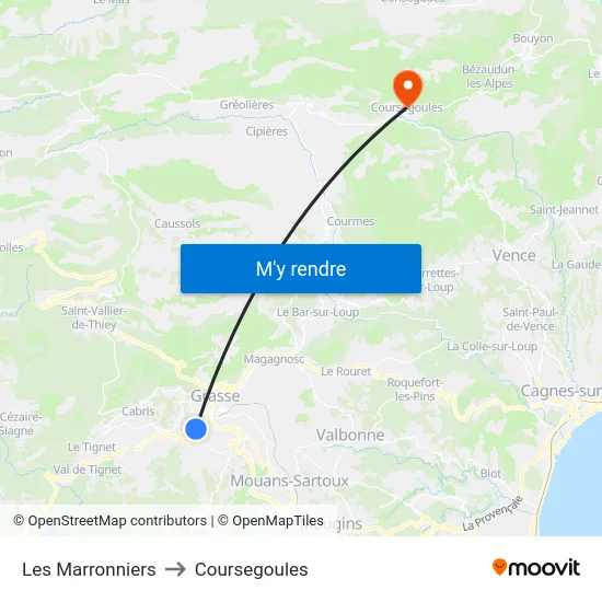 Les Marronniers to Coursegoules map