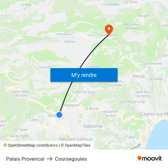 Palais Provencal to Coursegoules map