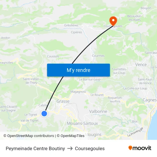 Peymeinade Centre Boutiny to Coursegoules map