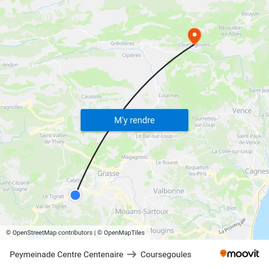 Peymeinade Centre Centenaire to Coursegoules map