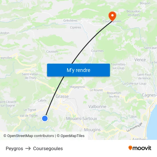 Peygros to Coursegoules map