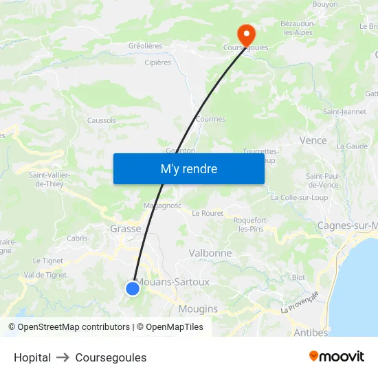 Hopital to Coursegoules map