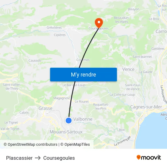 Plascassier to Coursegoules map