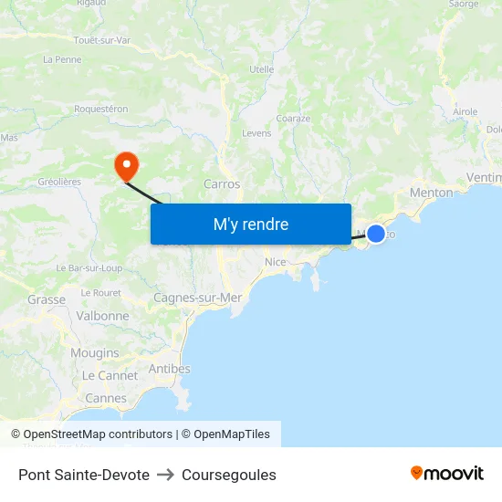 Pont Sainte-Devote to Coursegoules map