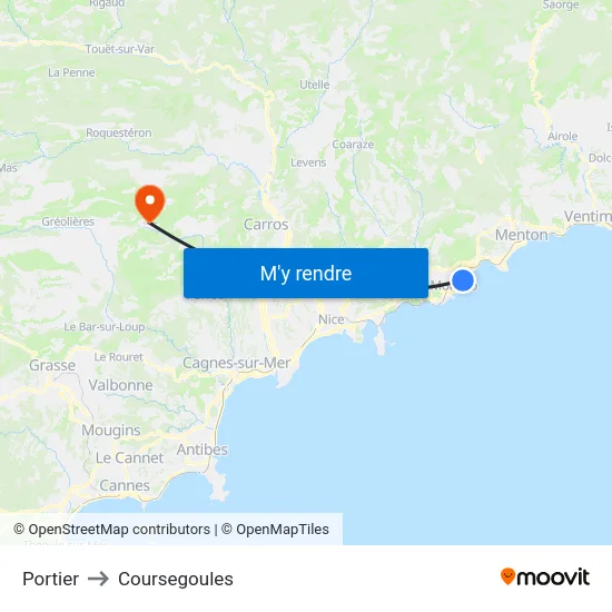 Portier to Coursegoules map