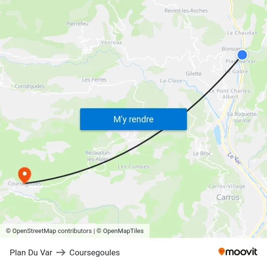 Plan Du Var to Coursegoules map