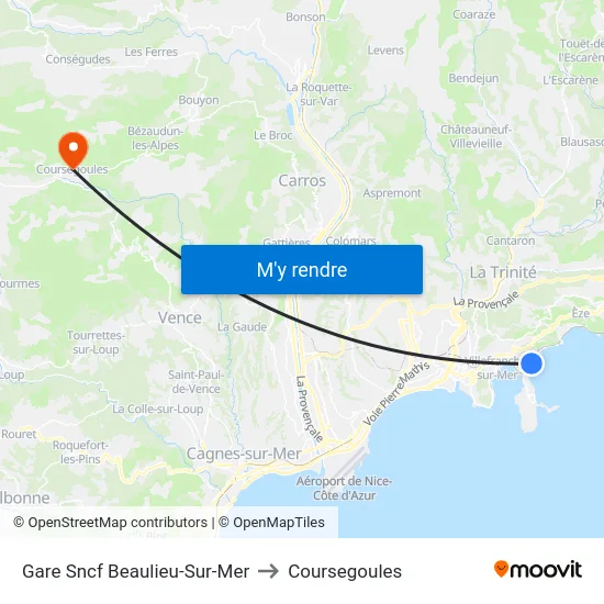 Gare Sncf Beaulieu-Sur-Mer to Coursegoules map