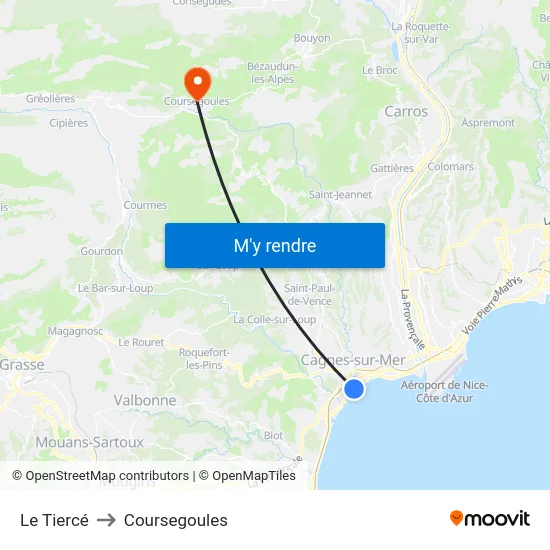 Le Tiercé to Coursegoules map