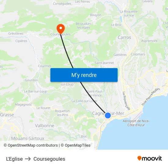L'Eglise to Coursegoules map