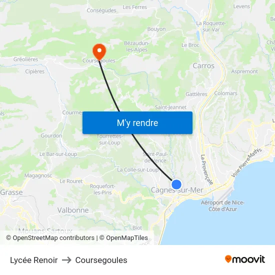 Lycée Renoir to Coursegoules map