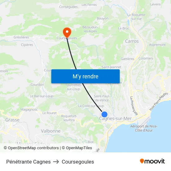 Pénétrante Cagnes to Coursegoules map