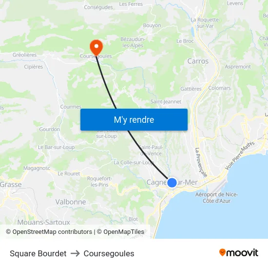 Square Bourdet to Coursegoules map