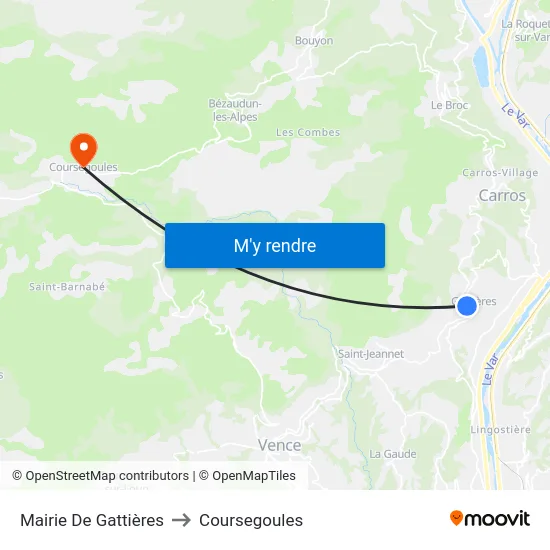 Mairie De Gattières to Coursegoules map