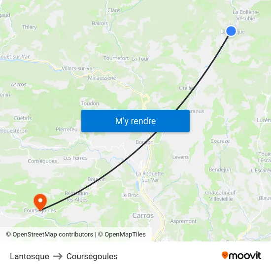 Lantosque to Coursegoules map