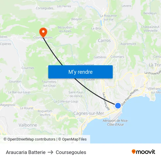 Araucaria Batterie to Coursegoules map