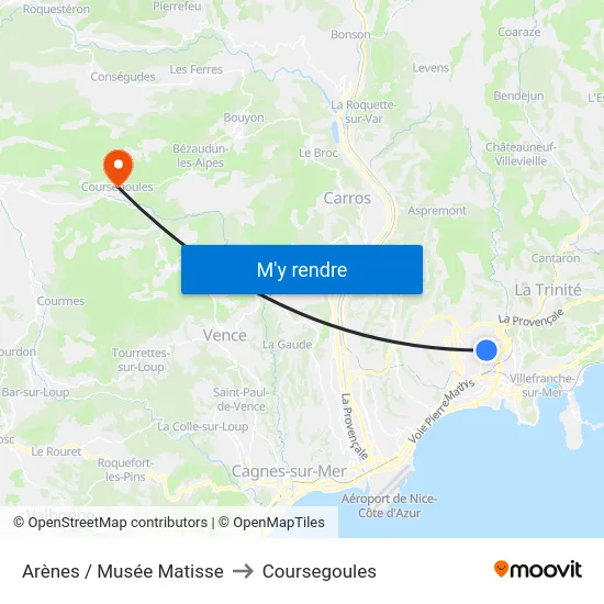 Arènes / Musée Matisse to Coursegoules map