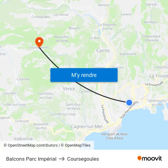 Balcons Parc Impérial to Coursegoules map