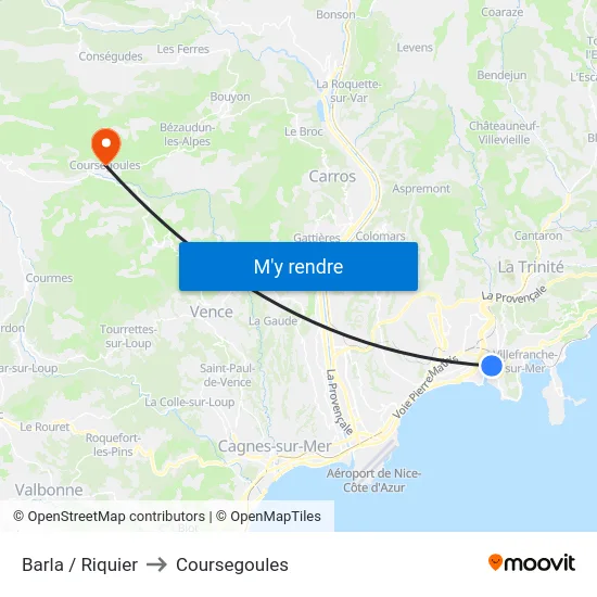 Barla / Riquier to Coursegoules map