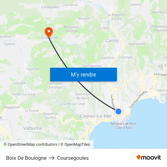 Bois De Boulogne to Coursegoules map