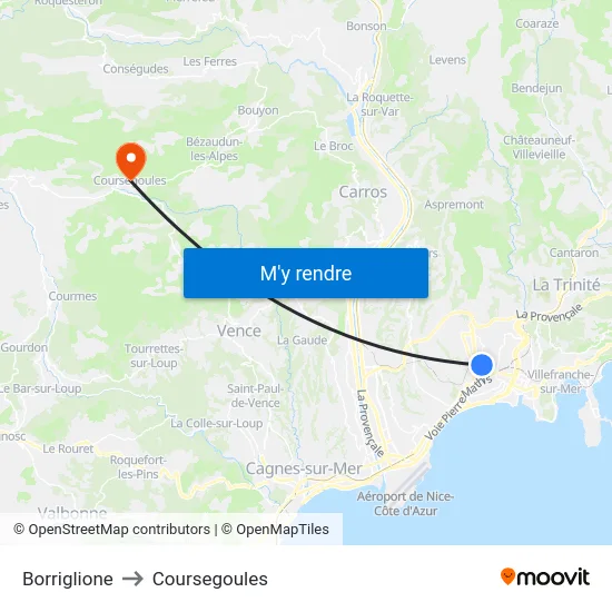 Borriglione to Coursegoules map