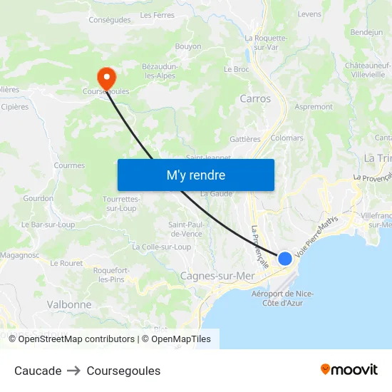Caucade to Coursegoules map