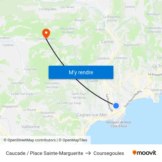 Caucade / Place Sainte-Marguerite to Coursegoules map
