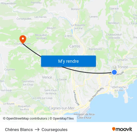 Chênes Blancs to Coursegoules map