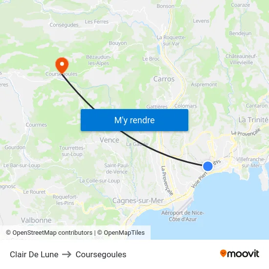 Clair De Lune to Coursegoules map