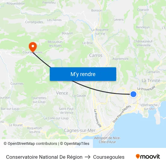 Conservatoire National De Région to Coursegoules map