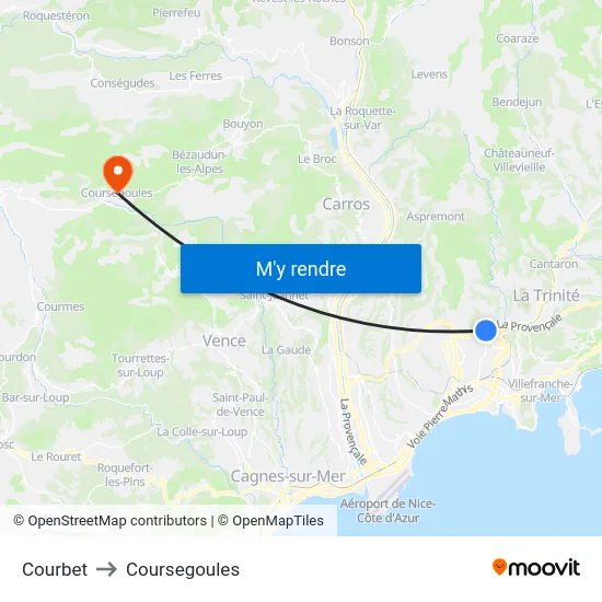 Courbet to Coursegoules map