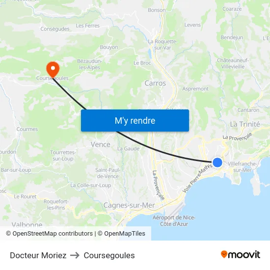 Docteur Moriez to Coursegoules map