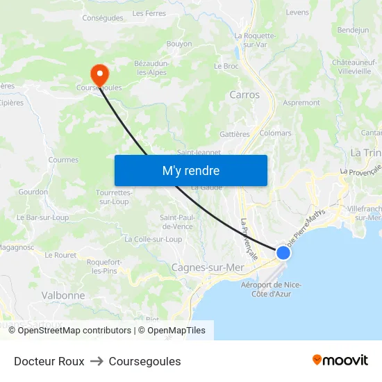 Docteur Roux to Coursegoules map