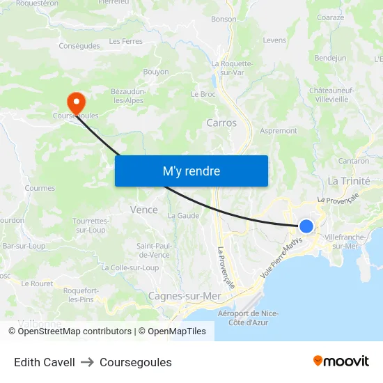 Edith Cavell to Coursegoules map