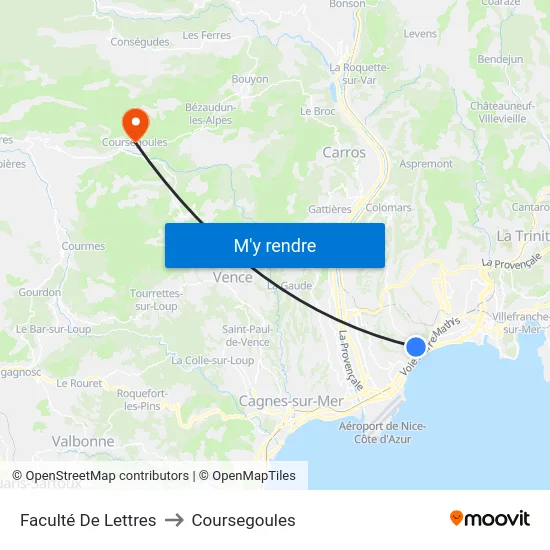 Faculté De Lettres to Coursegoules map