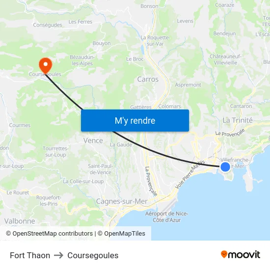 Fort Thaon to Coursegoules map